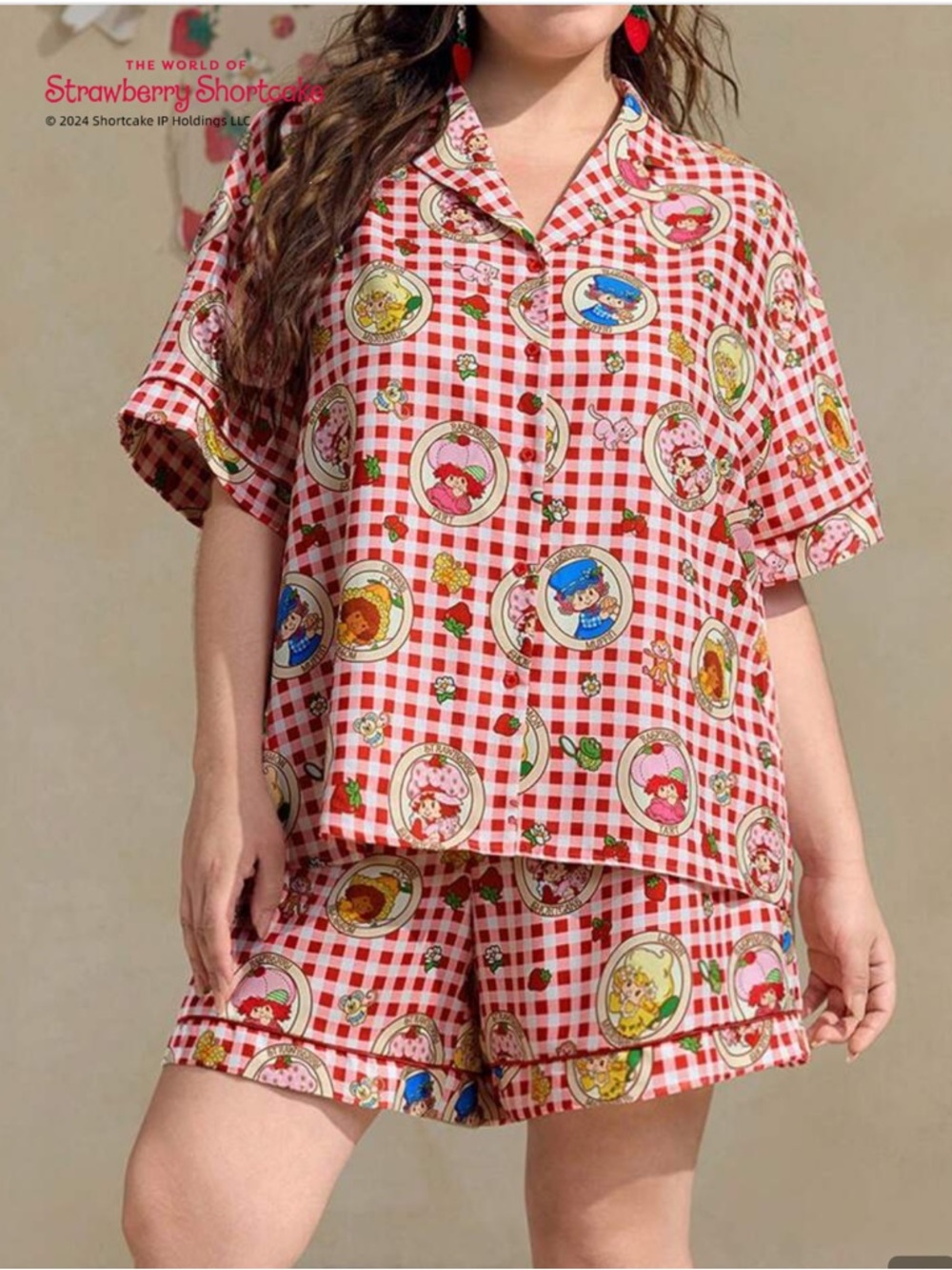 Strawberry Shortcake Countryside Plaid Gingham Check Short Pajama Set Two Piece
